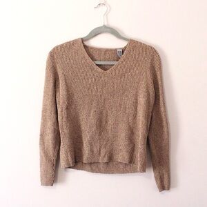 Vintage Brown Knit V-Neck Sweater Size S